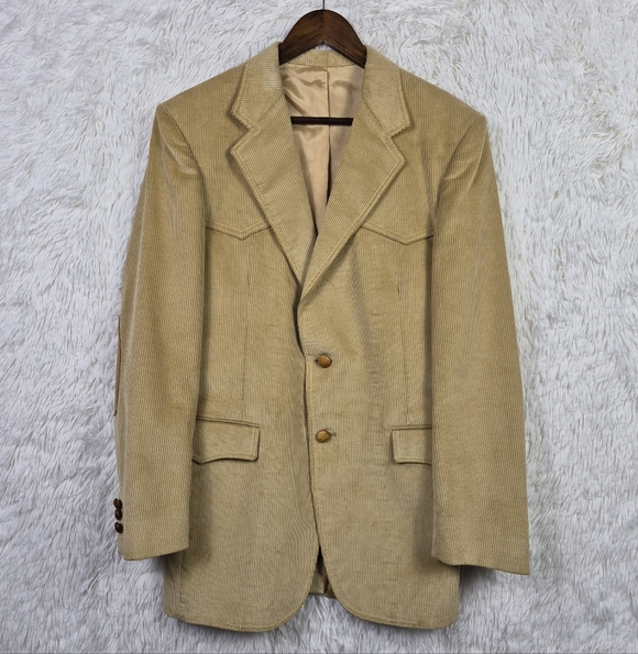 Vintage Levis Western Wear Corduroy Sport Coat 38L USA Elbow Patch 70s Cowboy